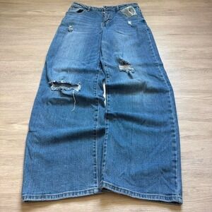 28x30 Blue Distressed Wide Leg Baggy Denim Jeans Y2K Vintage 2000s